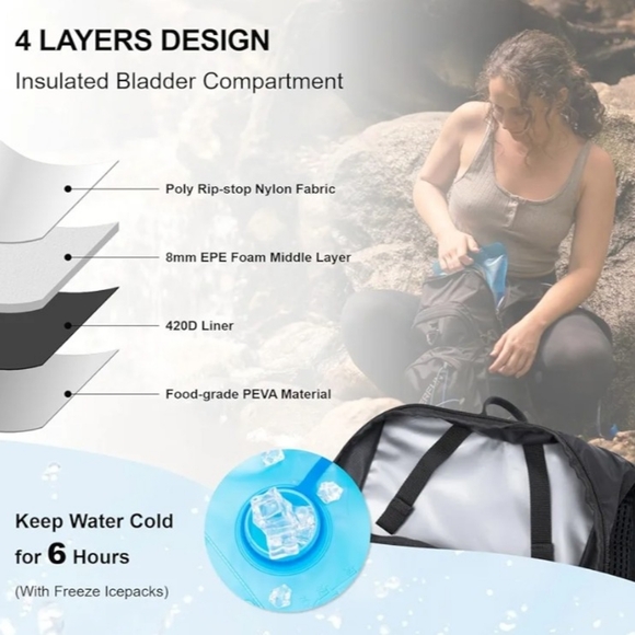 Everfun Hydration Backpack 18L with Water Bladder 2L/3L Hiking Water Backpack Wo - Picture 4 of 16